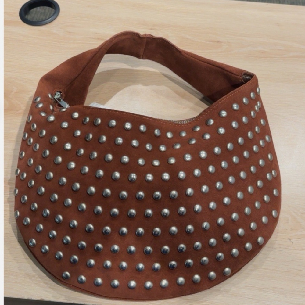 Free People Understated Leather Studded Shoulder Bag in Cognac $398R NWT - Picture 5 of 7